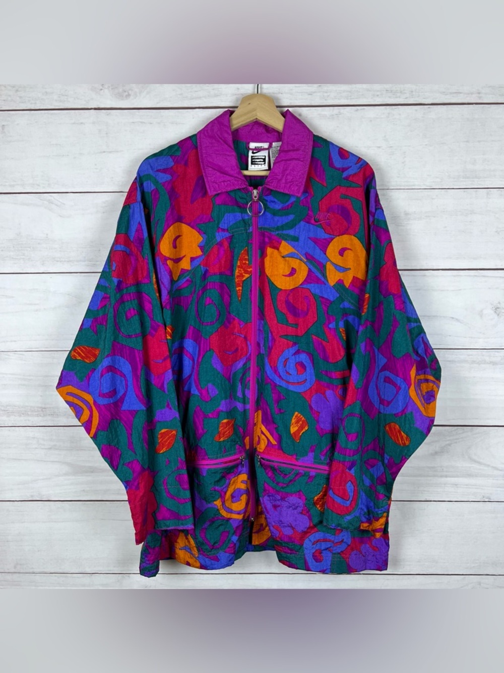 Vintage Nike Elite nylon full zip floral windbreaker jacket womens Large 90s